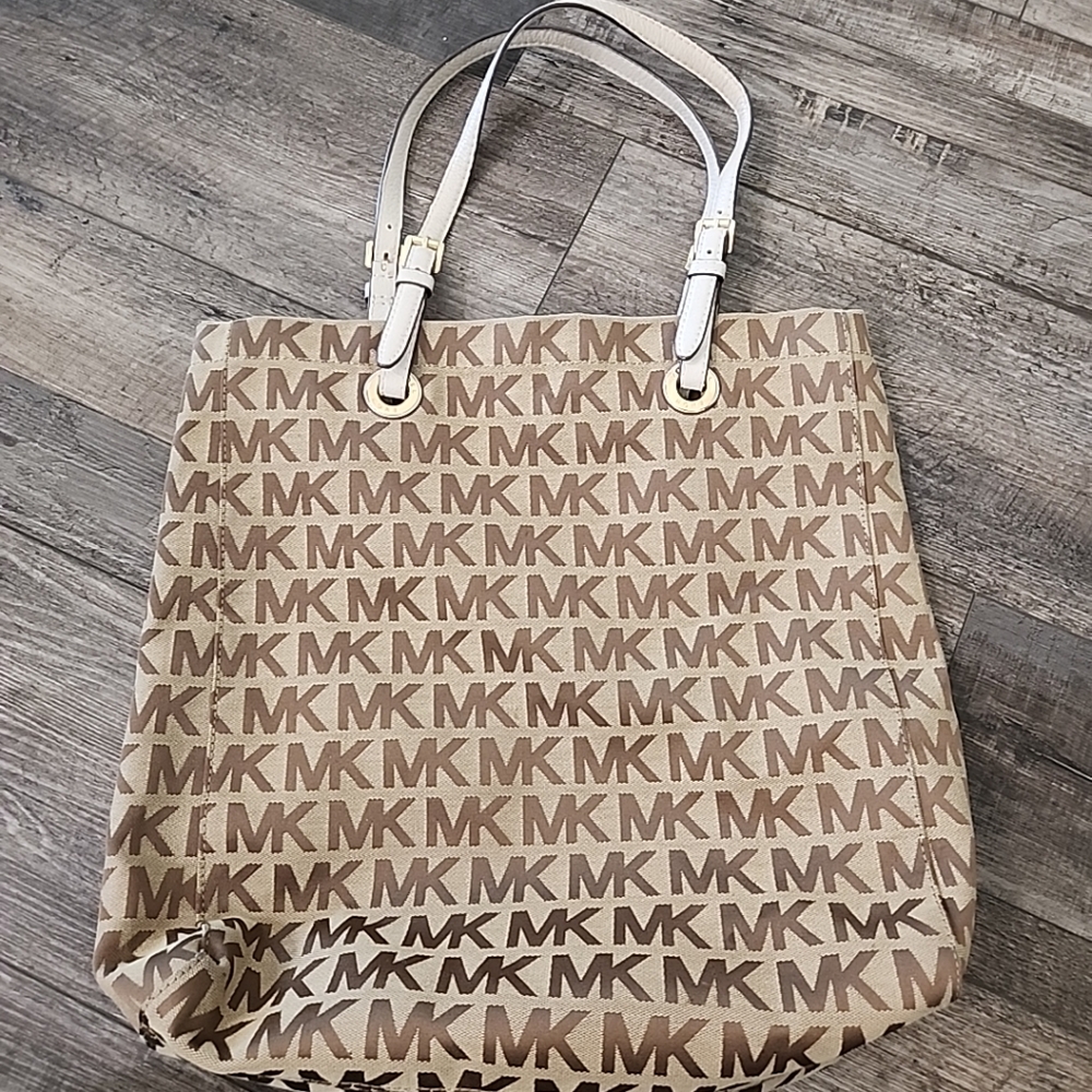 MICHAEL KORS Authentic Tote Bag Purse Leather Brown MK Logo Handbag